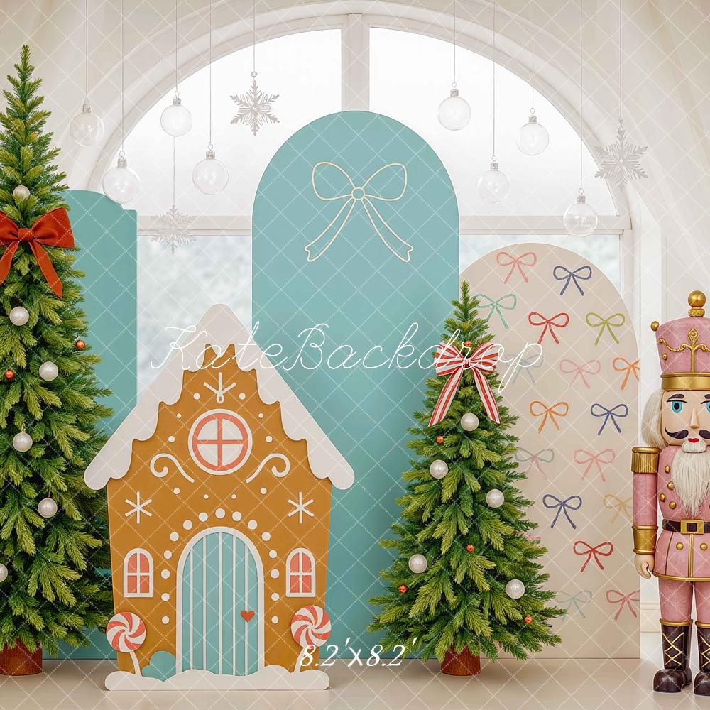 Kate Weihnachten Nussknacker Lebkuchenhaus Pastell Hintergrund Entworfen von Mini MakeBelieve - Kate Backdrop.de
