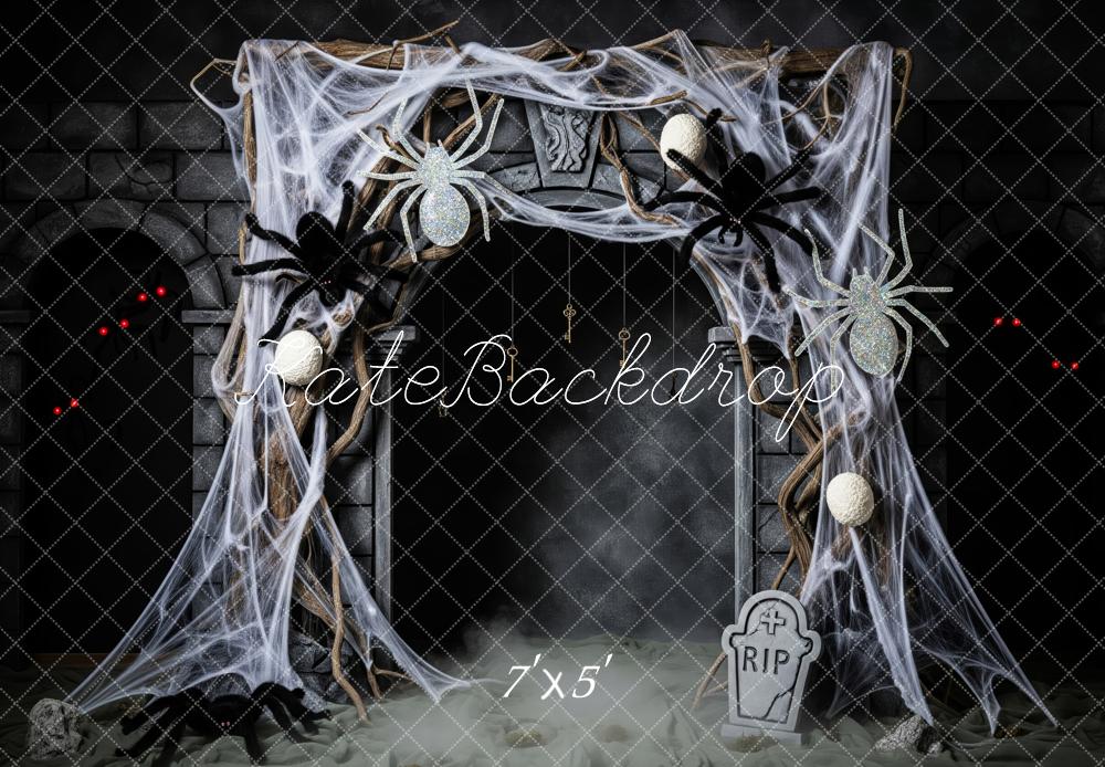 Kate Halloween Spinnennetz Spinnen Steinmauer Hintergrund Entworfen von Patty Roberts