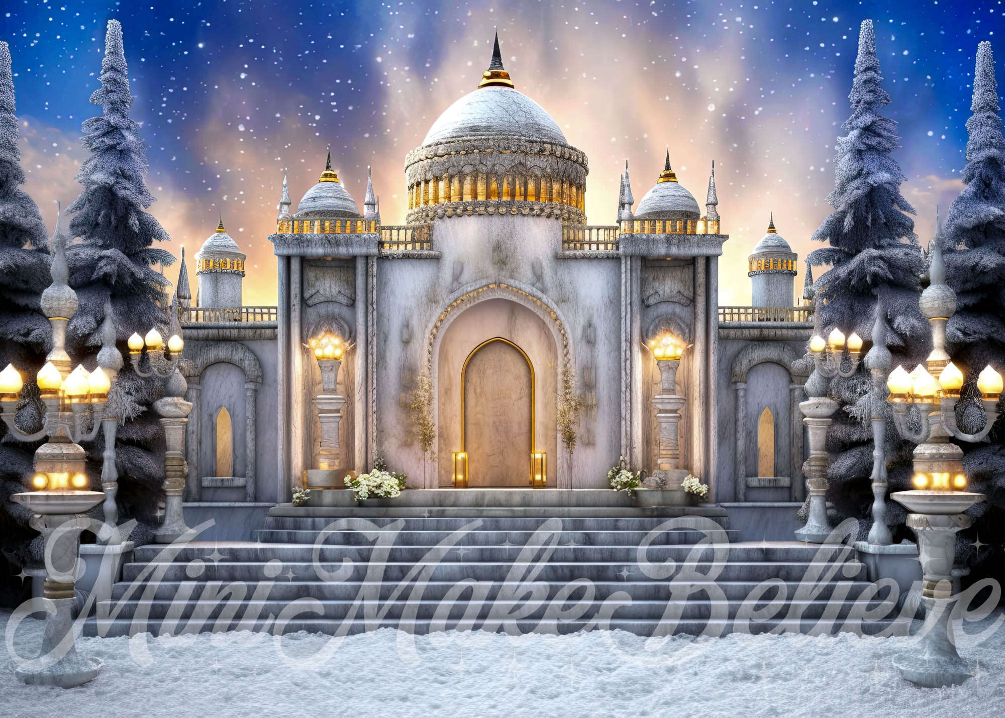 Kate Winter Palast Schnee Märchenhaft Hintergrund Entworfen von Mini MakeBelieve