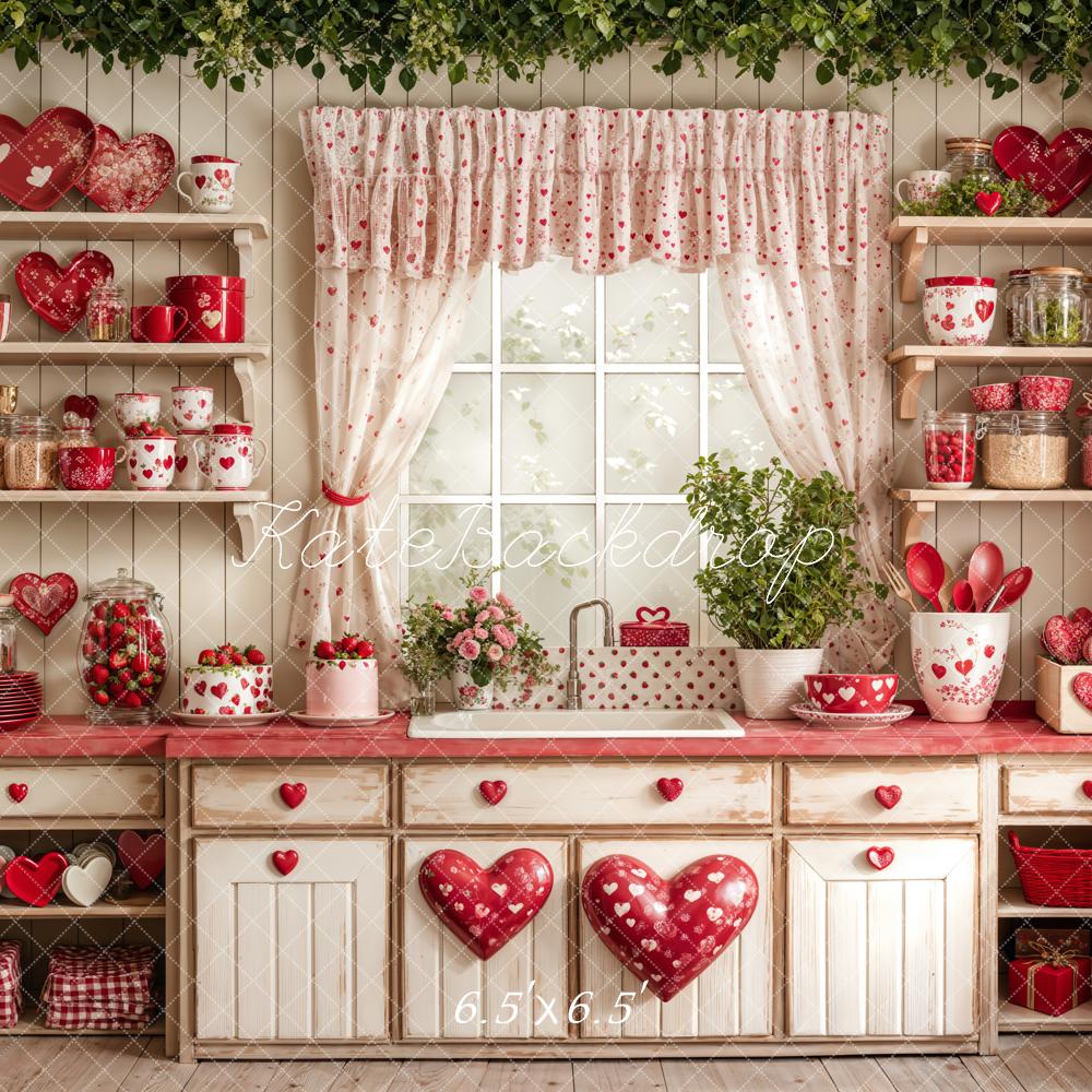 Kate Valentinstag Küche Herzen Rot Hintergrund Entworfen von Emetselch - Kate Backdrop.de