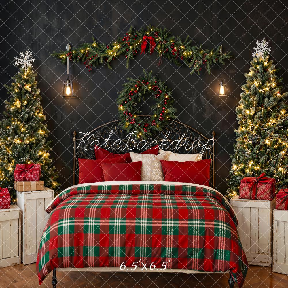 Kate Weihnachten Schlafzimmer Tannen Rot Hintergrund Entworfen von Emetselch - Kate Backdrop.de