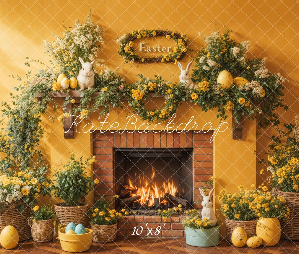 Kate Ostern Kamin Blumen Gelb Fleece Hintergrund Entworfen von Emetselch