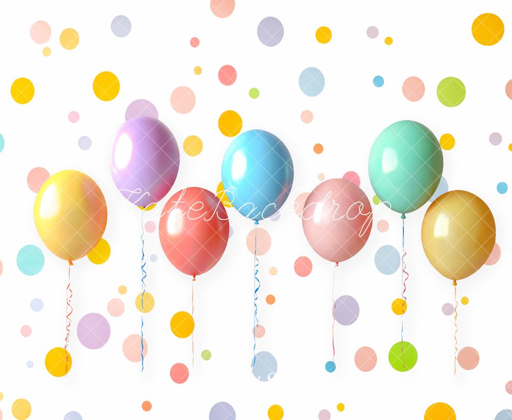 Kate Geburtstag Luftballons Bunte Punkte Fleece Hintergrund Entworfen von Emetselch - Kate Backdrop.de