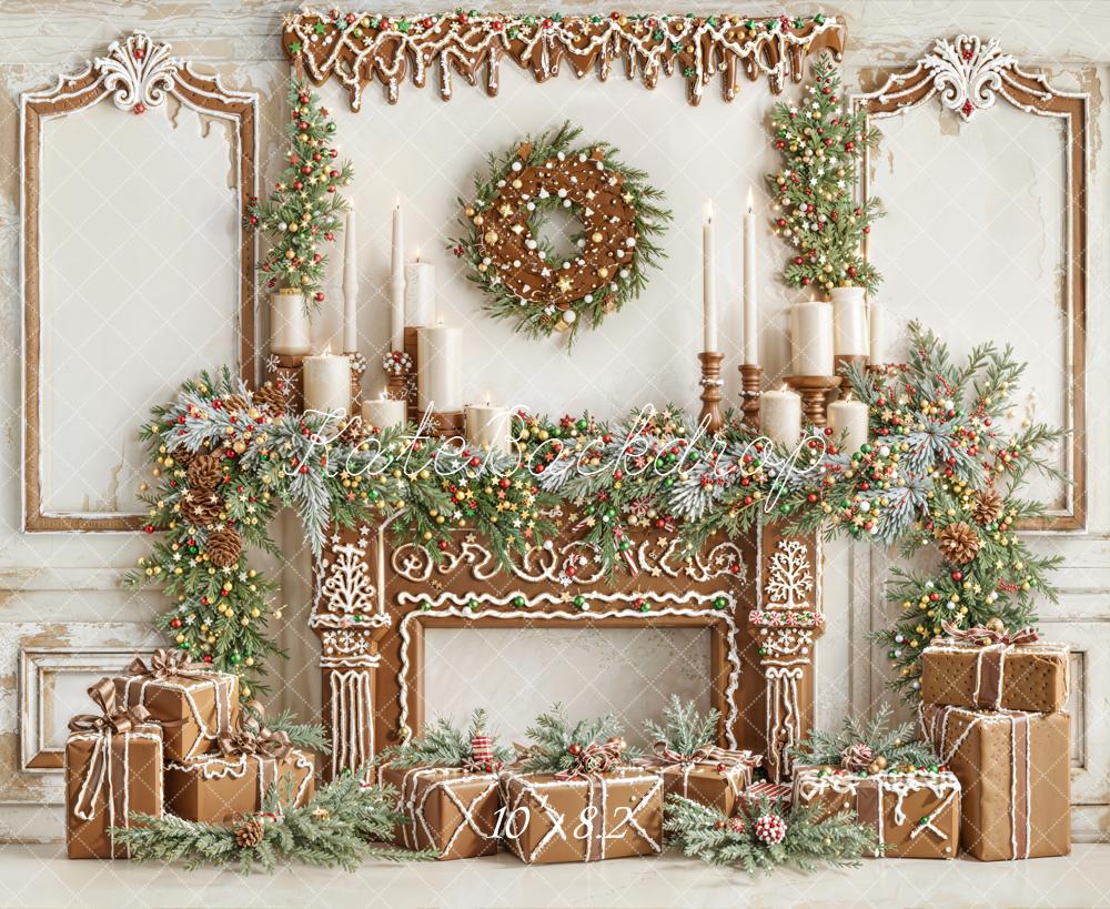 Kate Weihnachten Lebkuchen Kamin Girlande Fleece Hintergrund Entworfen von Emetselch - Kate Backdrop.de