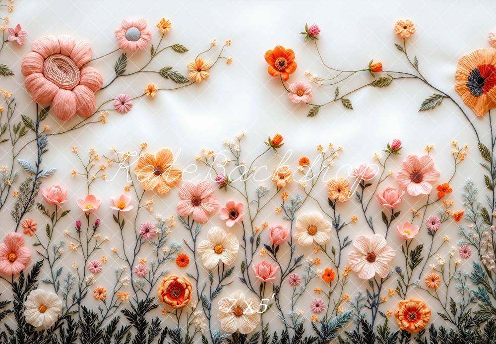 Kate Blumen Stickerei Bunt Hintergrund Entworfen von Mini MakeBelieve