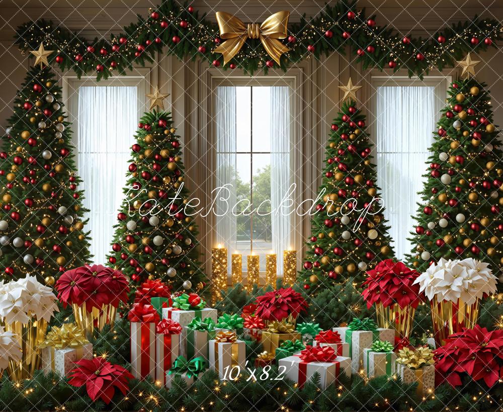 Kate Weihnachten Weihnachtsbaum Geschenkboxen Gold Rot Hintergrund Entworfen von Mini MakeBelieve - Kate Backdrop.de