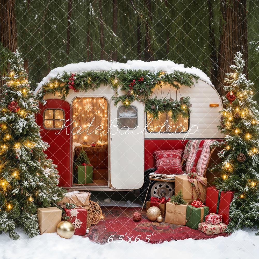 Kate Weihnachten Wohnwagen Geschenke Schnee Hintergrund Entworfen von Emetselch