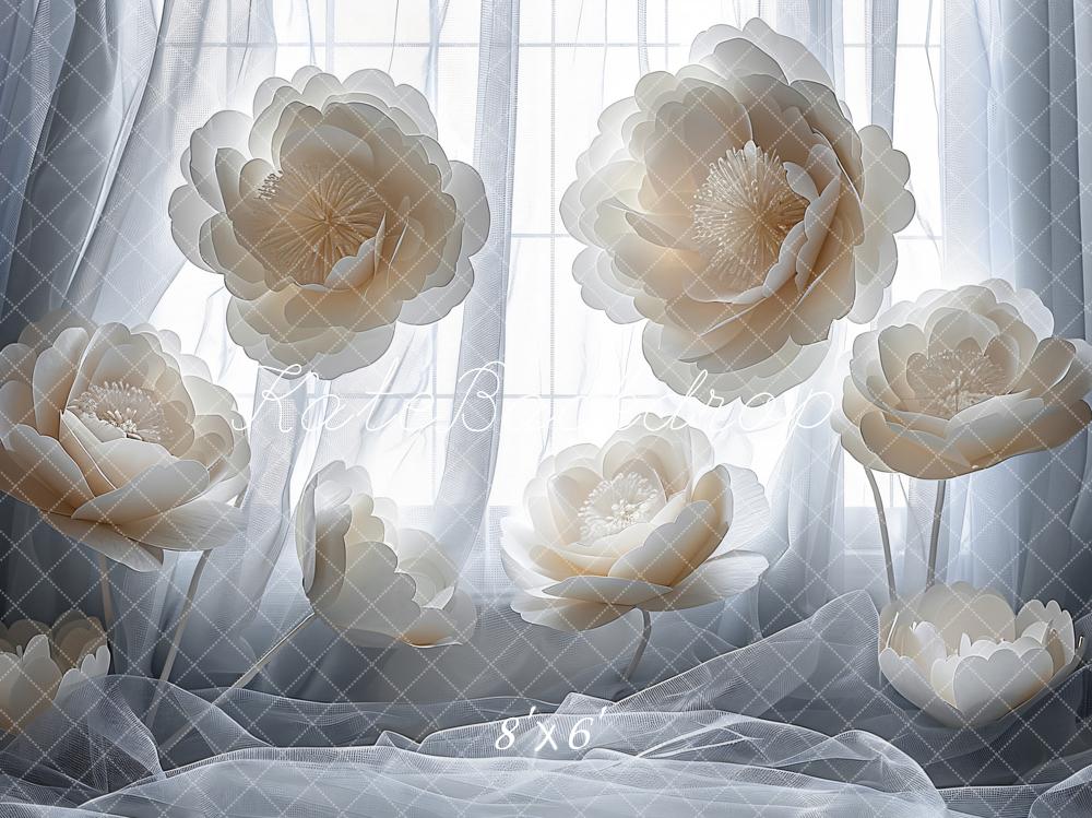 Kate Blumen Fenster Tüll Weiß Hintergrund Entworfen von Emetselch