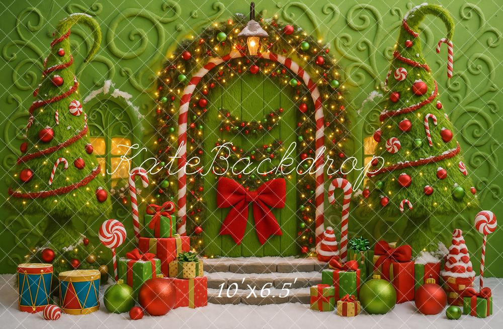 Kate Weihnachten Geschenke Zuckerstangen Grün Hintergrund Entworfen von Ashley Paul