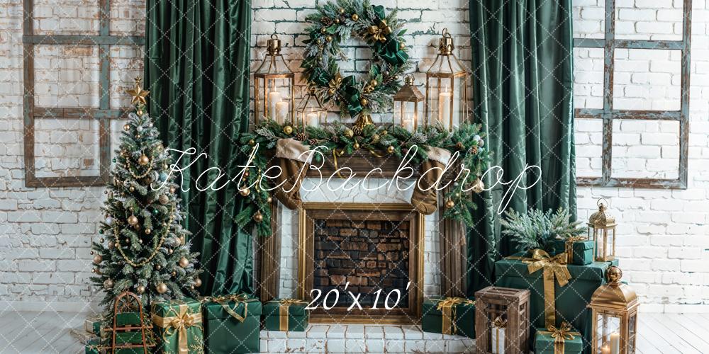Kate Weihnachten Kamin Weihnachtsbaum Geschenke Grün Hintergrund Entworfen von Emetselch