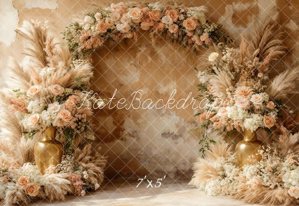 Kate Boho Blumen Bogen Beige Hintergrund Entworfen von Emetselch