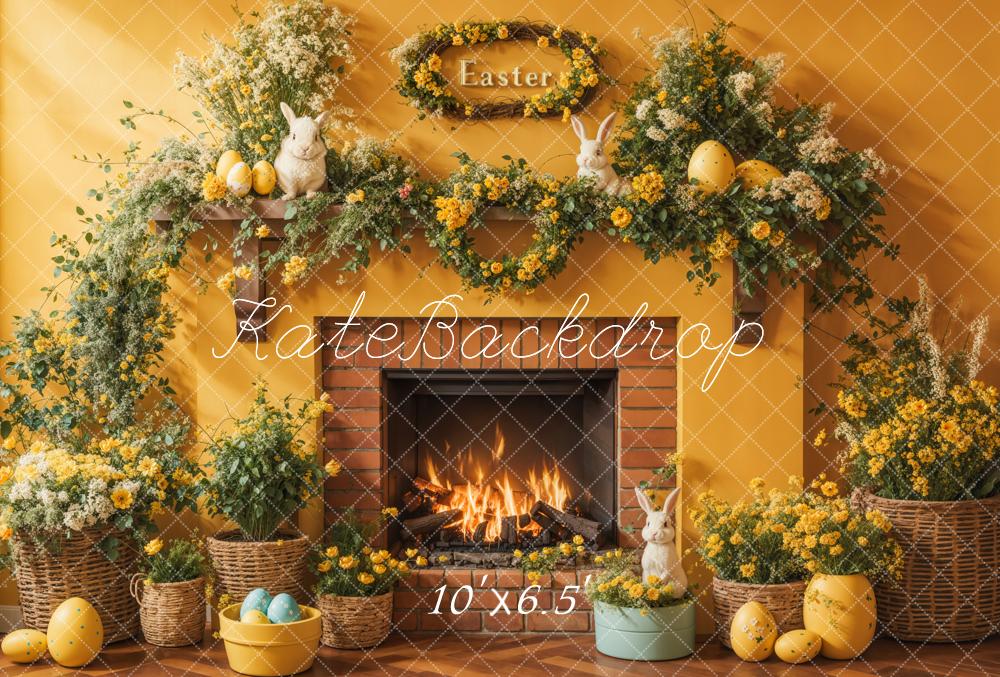 Kate Ostern Kamin Blumen Gelb Fleece Hintergrund Entworfen von Emetselch