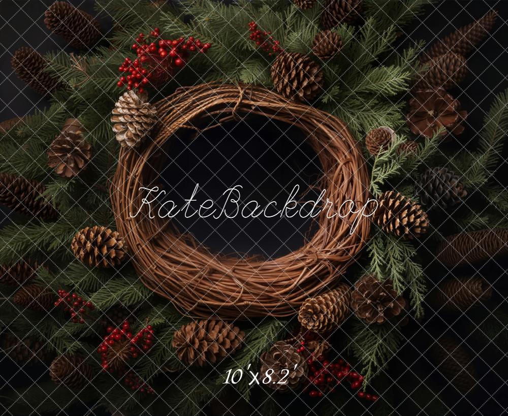 Kate Weihnachten Kranz Zapfen Grün Fleece Hintergrund Entworfen von Emetselch