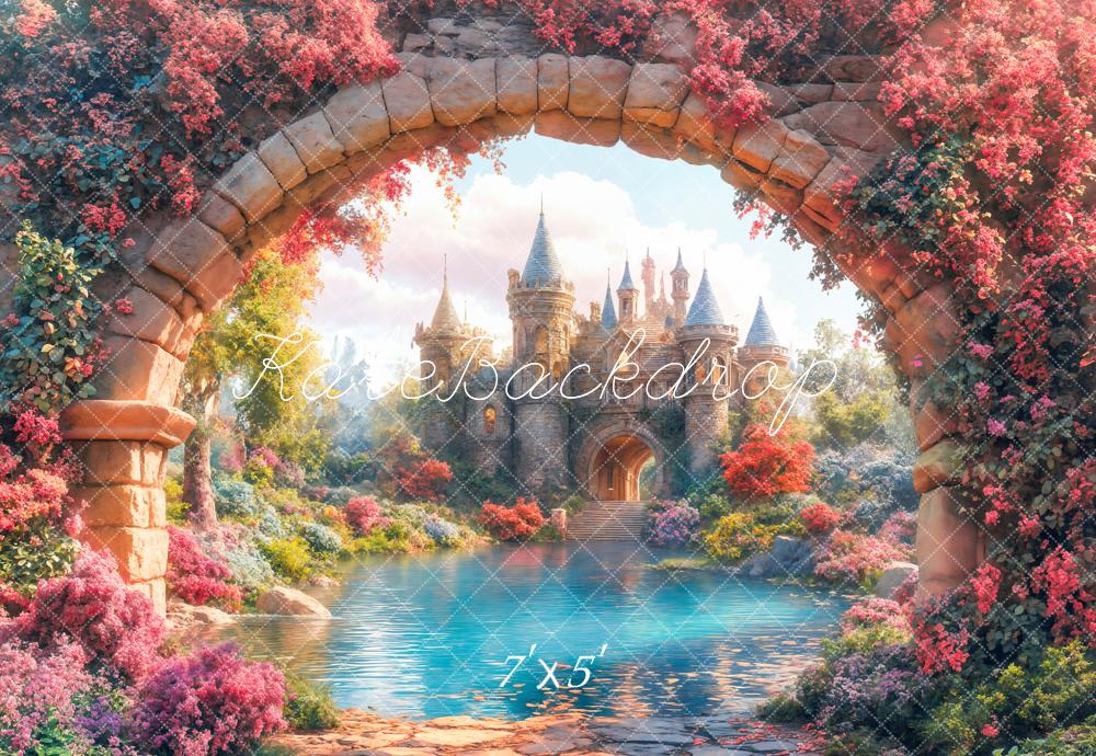 Kate Märchen Schloss Steinbogen Blumen Traumhaft Hintergrund Entworfen von Emetselch - Kate Backdrop.de