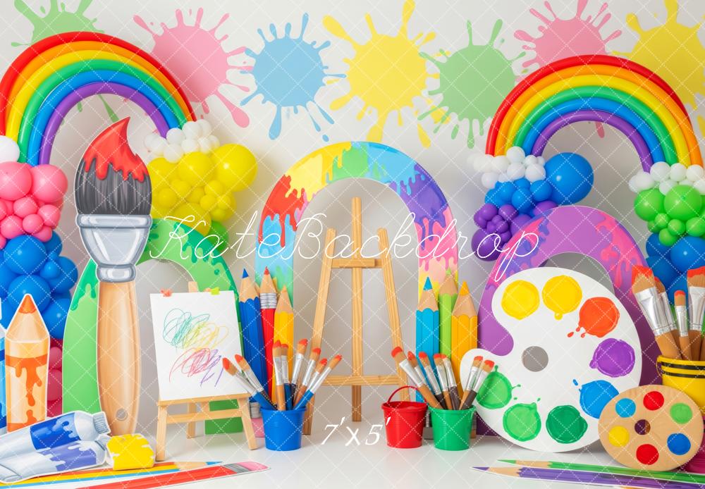 Kate Kinder Malen Regenbogen Bunt Hintergrund Entworfen von Patty Roberts