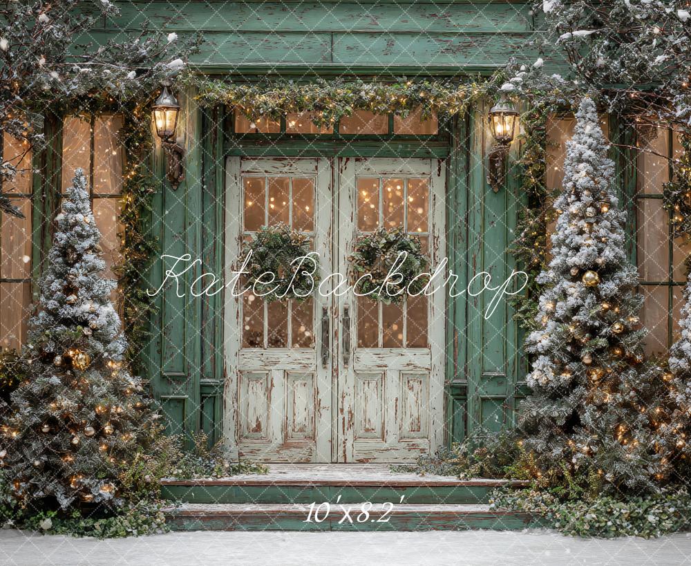 Kate Weihnachten Tür Schneebäume Vintage Hintergrund Entworfen von Ashley Paul