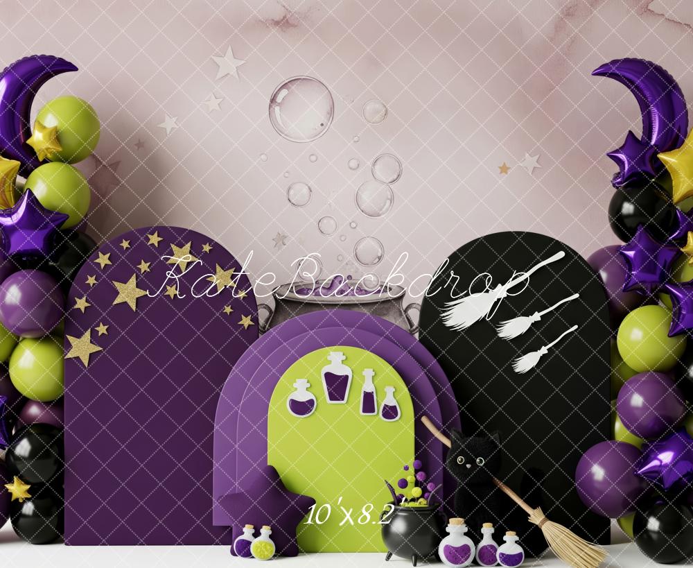 Kate Halloween Hexe Ballons Lila Hintergrund Entworfen von Patty Roberts