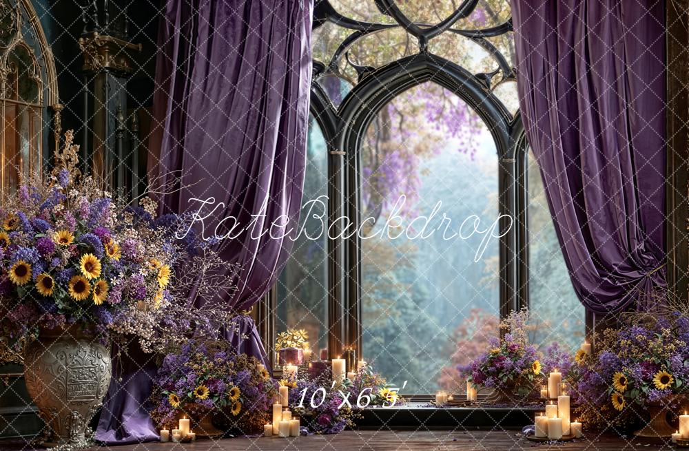 Kate Blumen Fenster Vorhang Lila Hintergrund Entworfen von Emetselch - Kate Backdrop.de