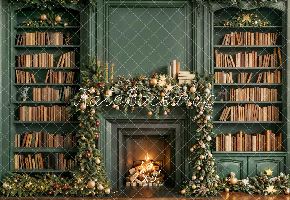 Kate Weihnachten Kamin Bücherregal Grün Hintergrund Entworfen von Emetselch - Kate Backdrop.de