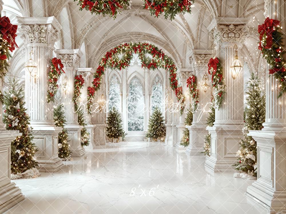 Kate Weihnachten Palast Girlanden Weiß Fleece Hintergrund Entworfen von Emetselch - Kate Backdrop.de