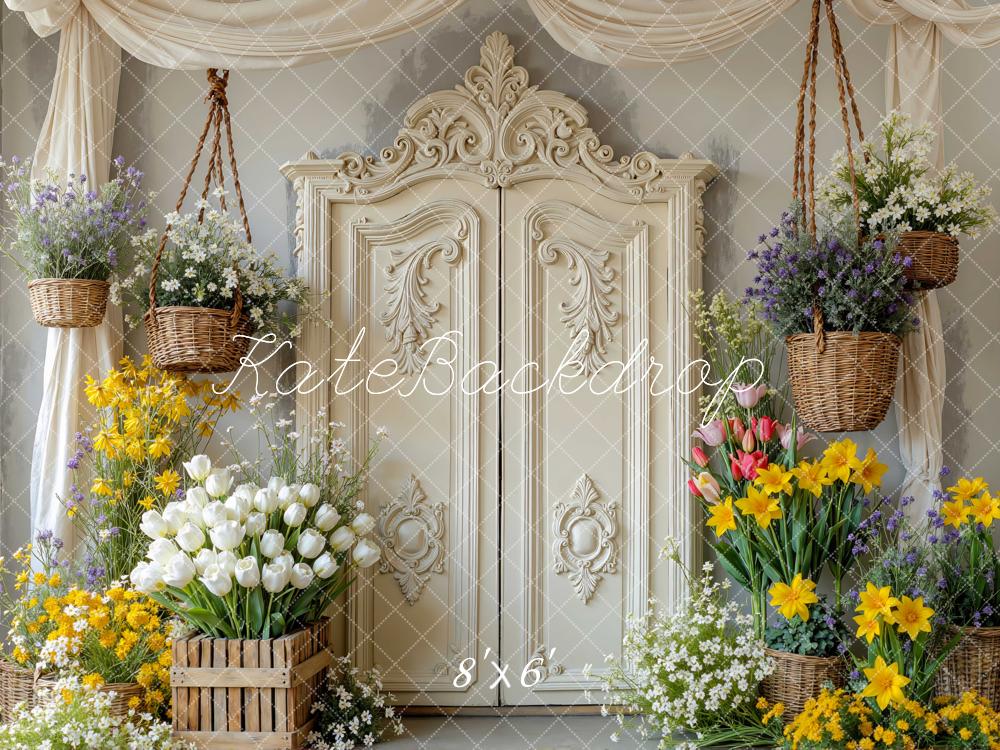 Kate Frühling Blumen Tür Creme Hintergrund Entworfen von Mini MakeBelieve - Kate Backdrop.de