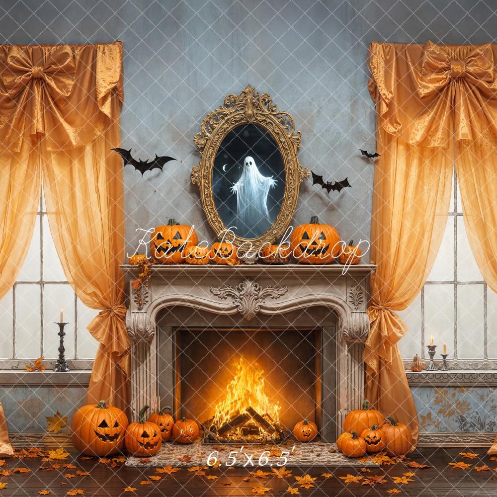 Kate Halloween Kamin Kürbisse Orange Hintergrund Entworfen von Emetselch - Kate Backdrop.de