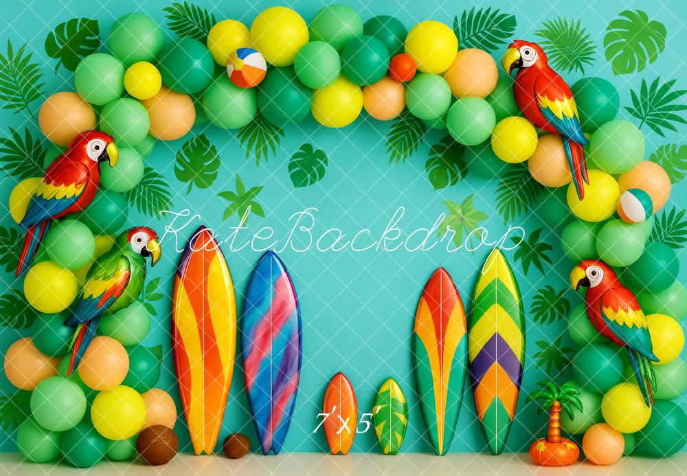 Kate Sommer Surfbretter Papageien Ballons Hintergrund Entworfen von Patty Roberts - Kate Backdrop.de