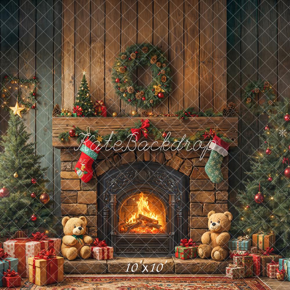 Kate Weihnachten Kamin Geschenke Braun Hintergrund Entworfen von Emetselch - Kate Backdrop.de