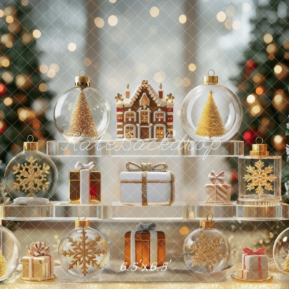 Kate Weihnachten Geschenke Christbaumkugeln Gold Hintergrund Entworfen von Mini MakeBelieve - Kate Backdrop.de