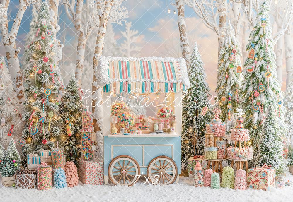 Kate Weihnachten Bonbonwald Zuckerstangen Pastell Hintergrund Entworfen von Emetselch - Kate Backdrop.de