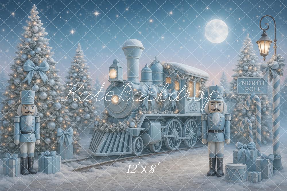 Kate Weihnachten Eisenbahn Nussknacker Blau Hintergrund Entworfen von Ashley Paul