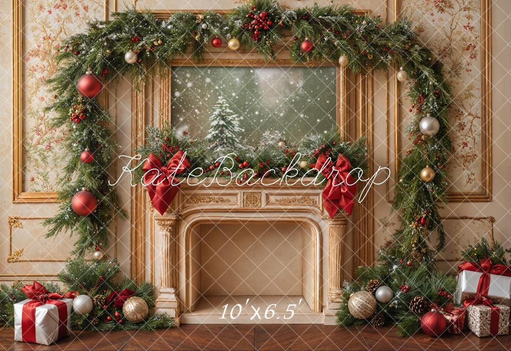 Kate Weihnachten Kamin Girlande Klassisch Fleece Hintergrund Entworfen von Emetselch - Kate Backdrop.de