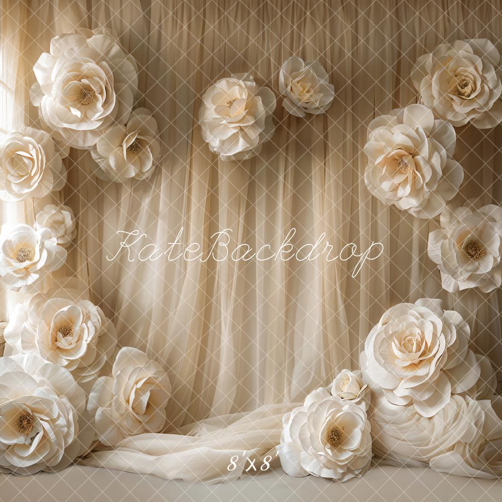 Kate Hochzeit Große Blumen Cream Hintergrund Entworfen von Emetselch - Kate Backdrop.de