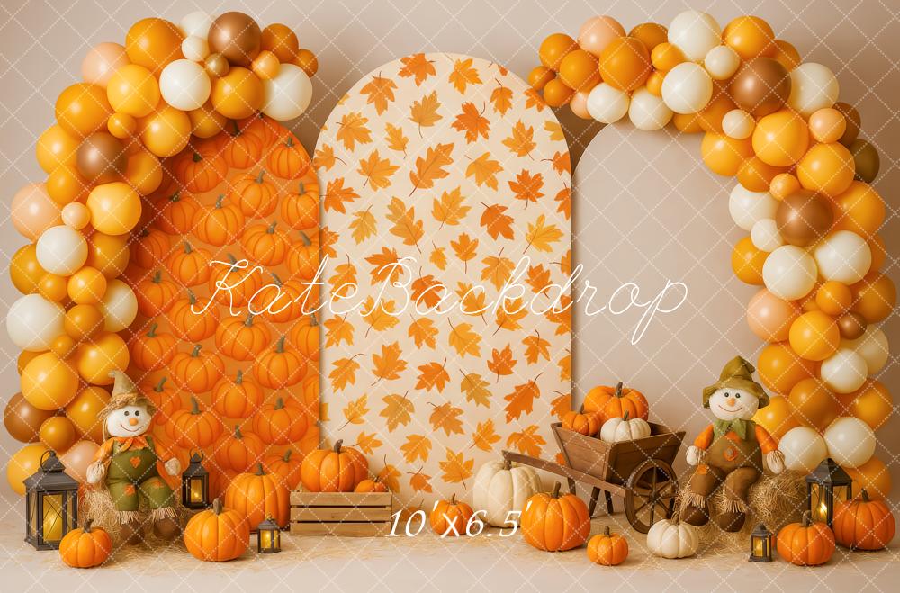 Kate Herbst Kürbis Blätter Ballons Hintergrund Entworfen von Patty Roberts - Kate Backdrop.de
