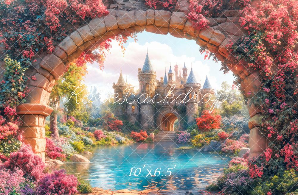 Kate Märchen Schloss Steinbogen Blumen Traumhaft Hintergrund Entworfen von Emetselch - Kate Backdrop.de