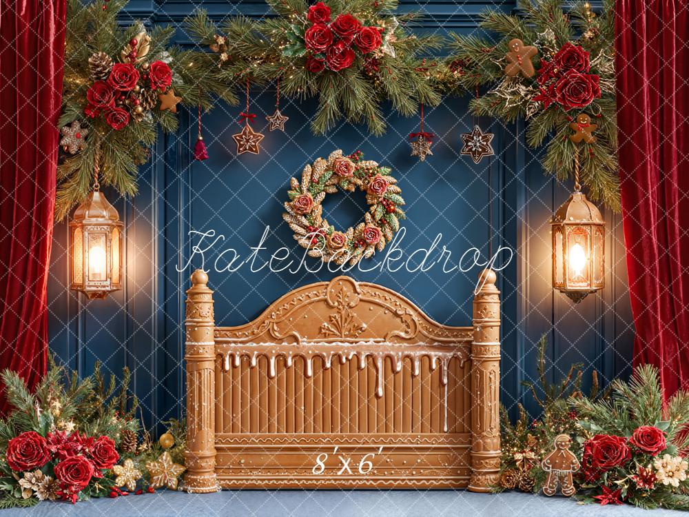 Kate Weihnachten Lebkuchenbett Kranz Rot Hintergrund Entworfen von Emetselch - Kate Backdrop.de