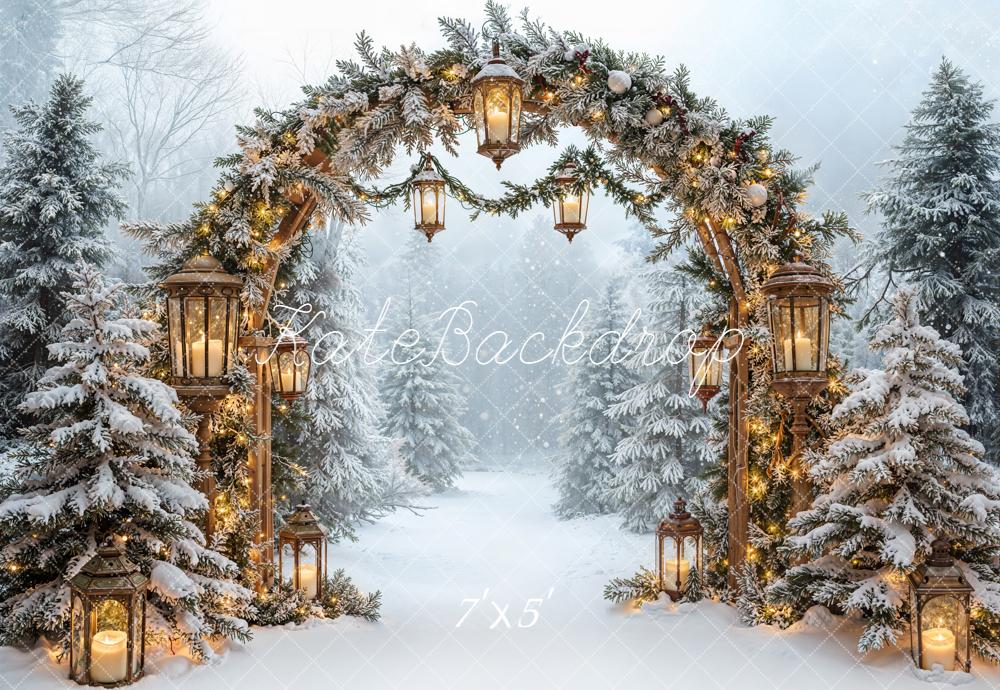 Kate Weihnachten Tannen Lichterbogen Schnee Hintergrund Entworfen von Emetselch - Kate Backdrop.de
