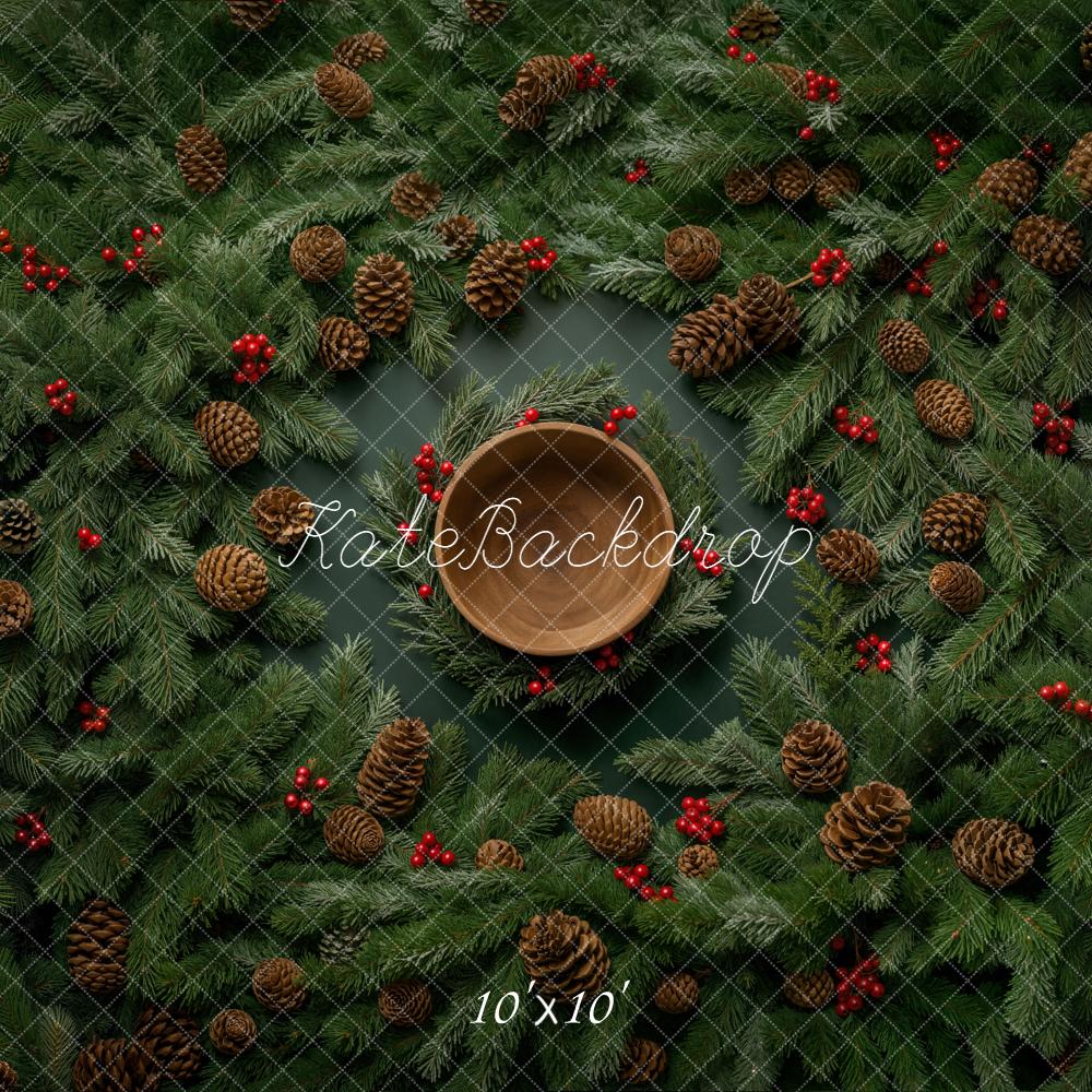 Kate Weihnachten Tannenzweige Kiefernzapfen Kranz Hintergrund Entworfen von Chain - Kate Backdrop.de