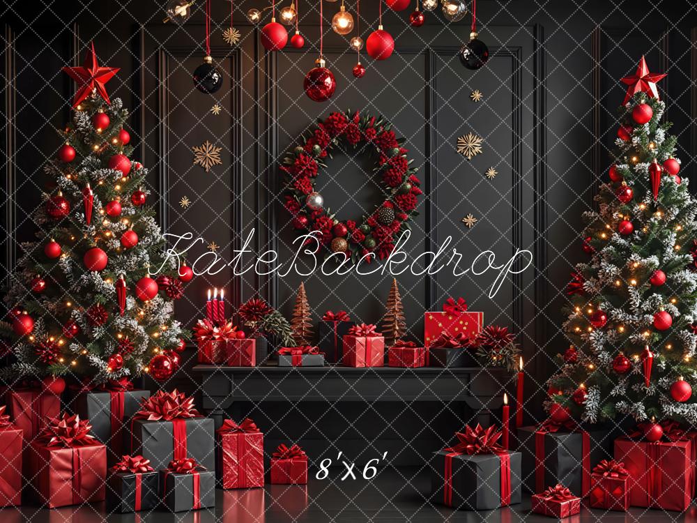 Kate Weihnachten Weihnachtsbaum Geschenke Schwarz Rot Hintergrund Entworfen von Mini MakeBelieve