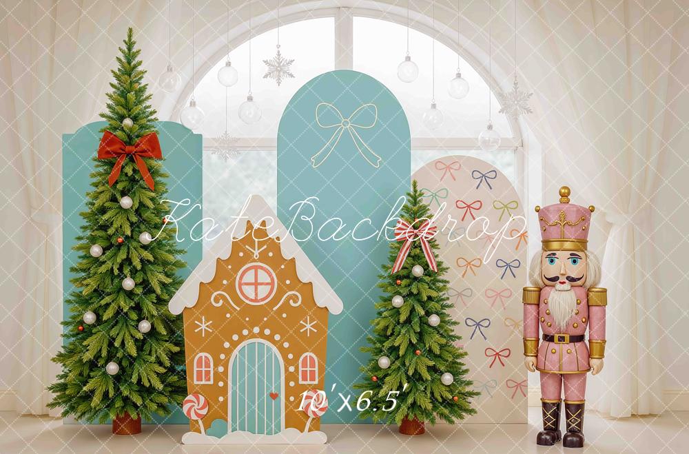 Kate Weihnachten Nussknacker Lebkuchenhaus Pastell Hintergrund Entworfen von Mini MakeBelieve - Kate Backdrop.de
