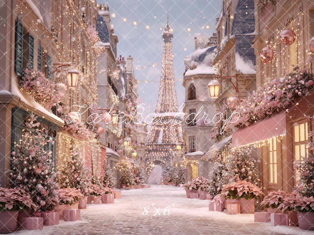 Kate Weihnachten Paris Straße Lichter Rosa Hintergrund Entworfen von Ashley Paul
