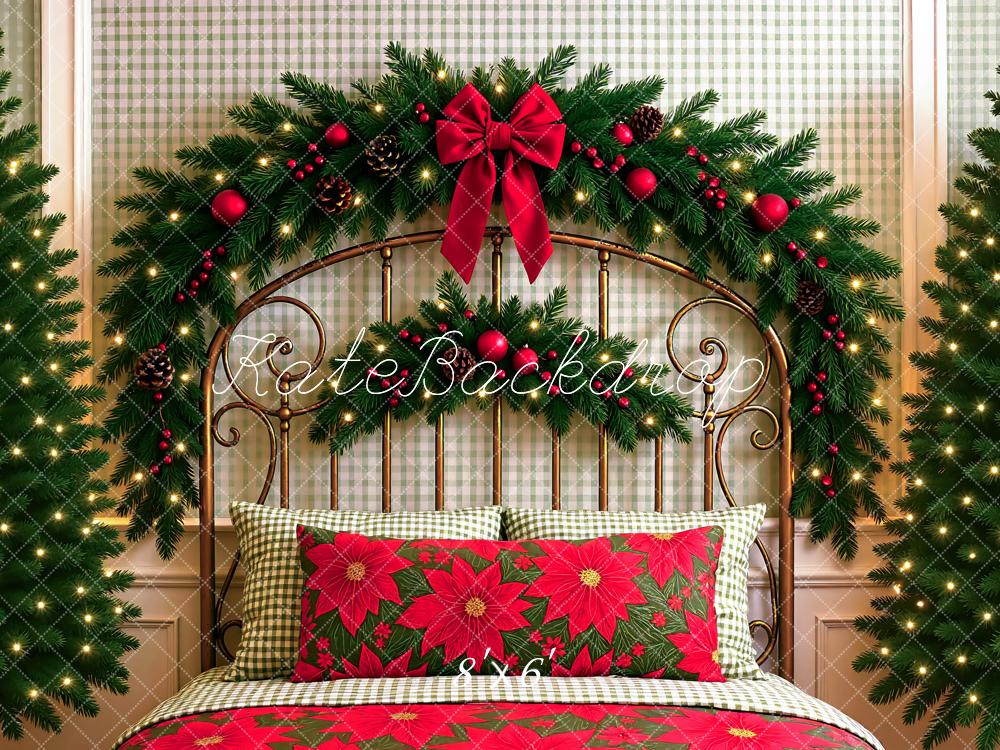 Kate Weihnachten Tannenzweig Bogen Rotgrün Hintergrund Entworfen von Mini MakeBelieve - Kate Backdrop.de