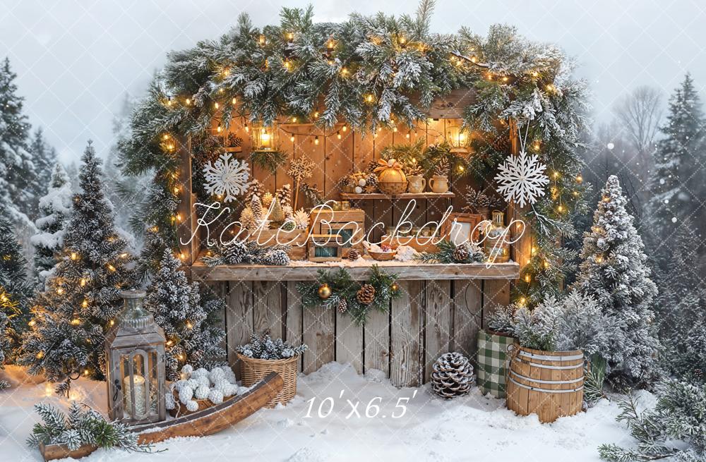Kate Weihnachten Holzstand Tannenzweige Vintage Fleece Hintergrund Entworfen von Emetselch - Kate Backdrop.de