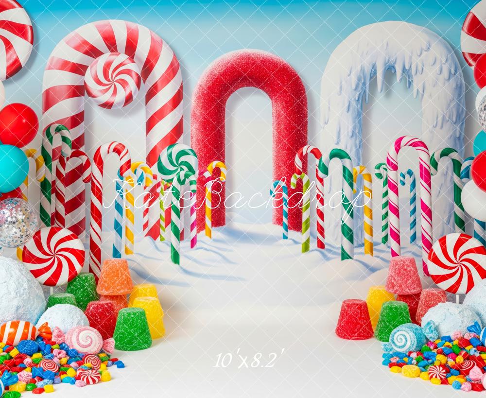 Kate Weihnachten Zuckerstangen Bonbons Bunt Hintergrund Entworfen von Patty Roberts - Kate Backdrop.de