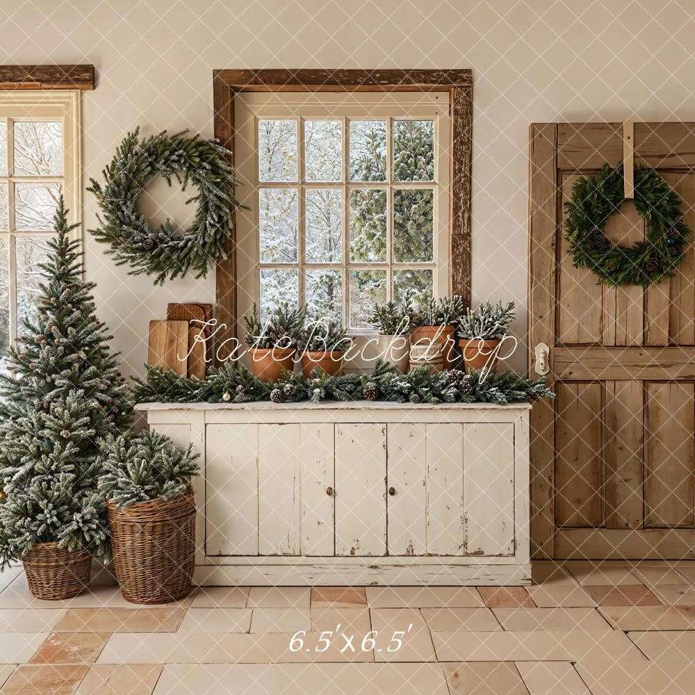 Kate Weihnachten Fenster Kränze Rustikal Hintergrund Entworfen von Emetselch