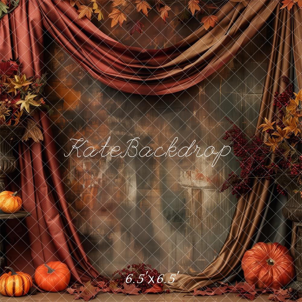 Kate Herbst Kürbis Blumen Vintage Hintergrund Entworfen von Patty Roberts - Kate Backdrop.de