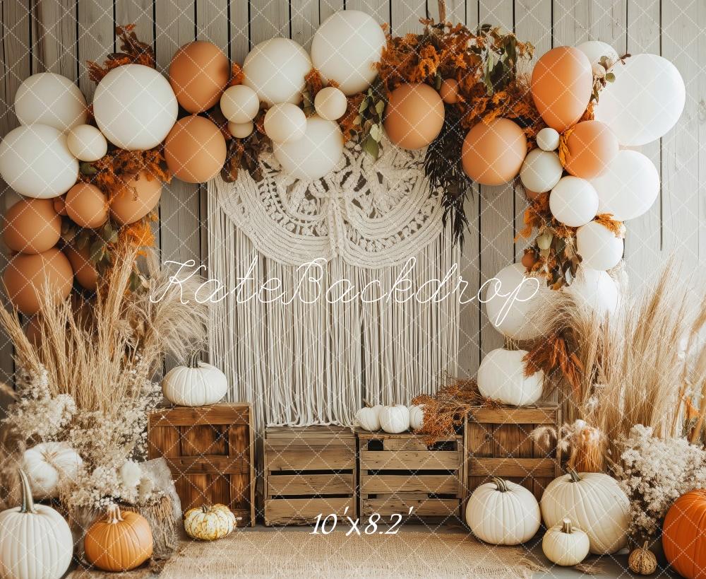 Kate Herbst Kürbis Ballons Boho Hintergrund Entworfen von Patty Roberts - Kate Backdrop.de