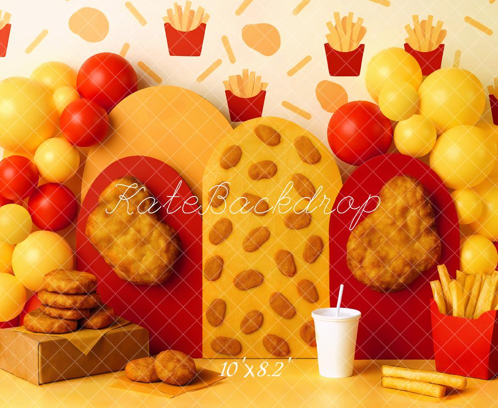 Kate Fast Food Pommes Nuggets Ballons Hintergrund Entworfen von Mini MakeBelieve - Kate Backdrop.de