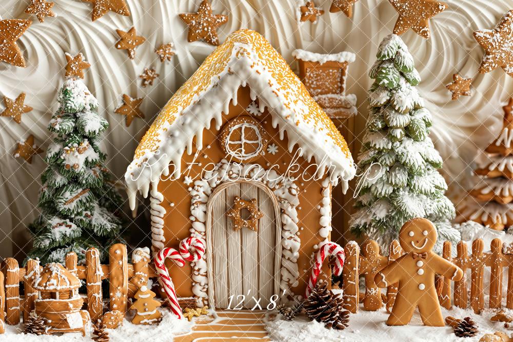 ⚡Blitzangebote #1-Kate Weihnachten Lebkuchenhaus Tannenbaum Weiß Fleece Hintergrund Entworfen von Emetselch - Kate Backdrop.de