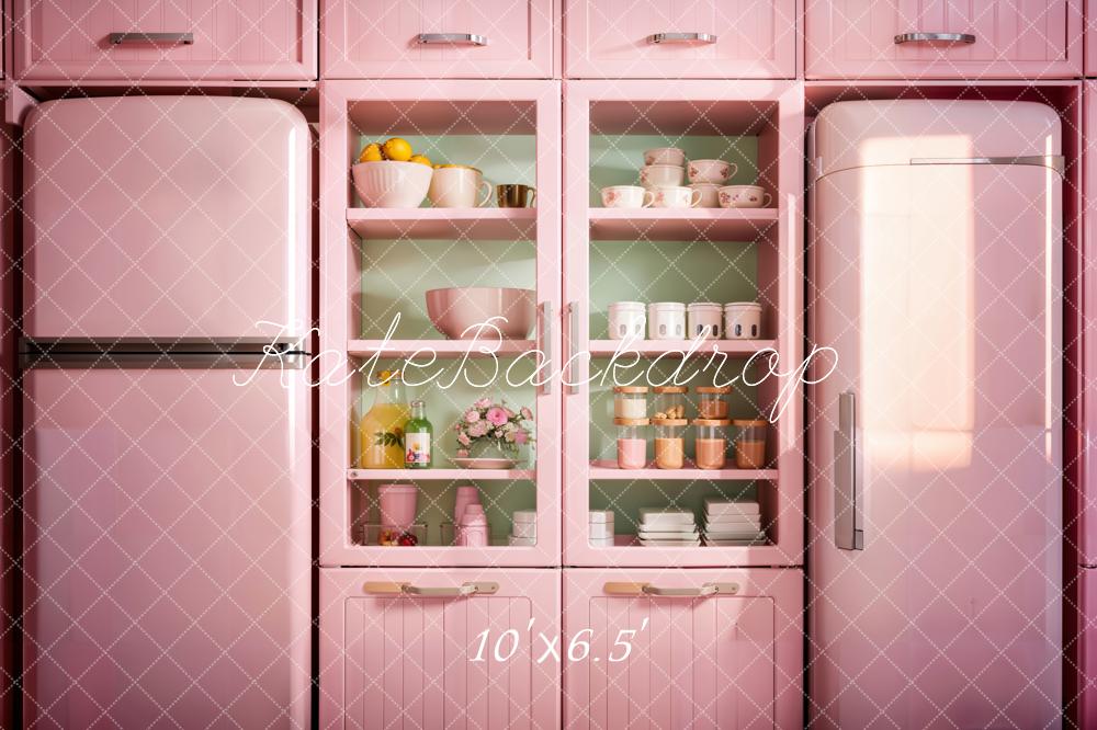 Kate Küche Rosa Kühlschrank Geschirr Hintergrund Entworfen von Emetselch - Kate Backdrop.de